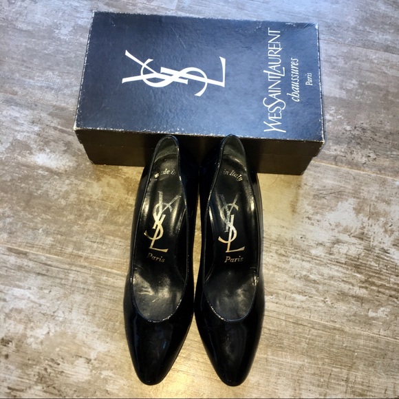 Yves Saint Laurent Black Patent Leather Heels 8M - Picture 4 of 8